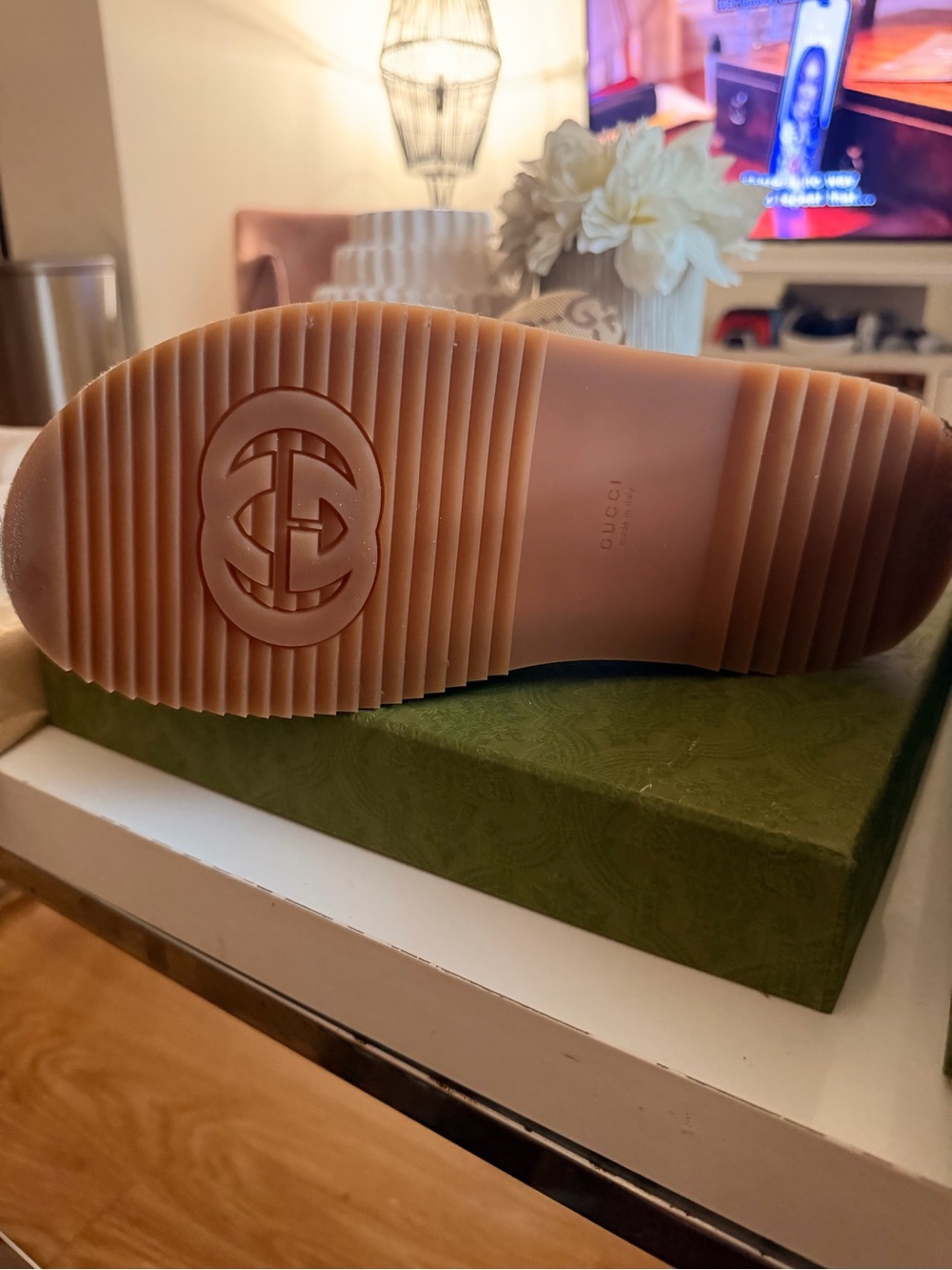 Gucci Beige Brown GG Canvas Slide Sandals - Picture 3 of 12